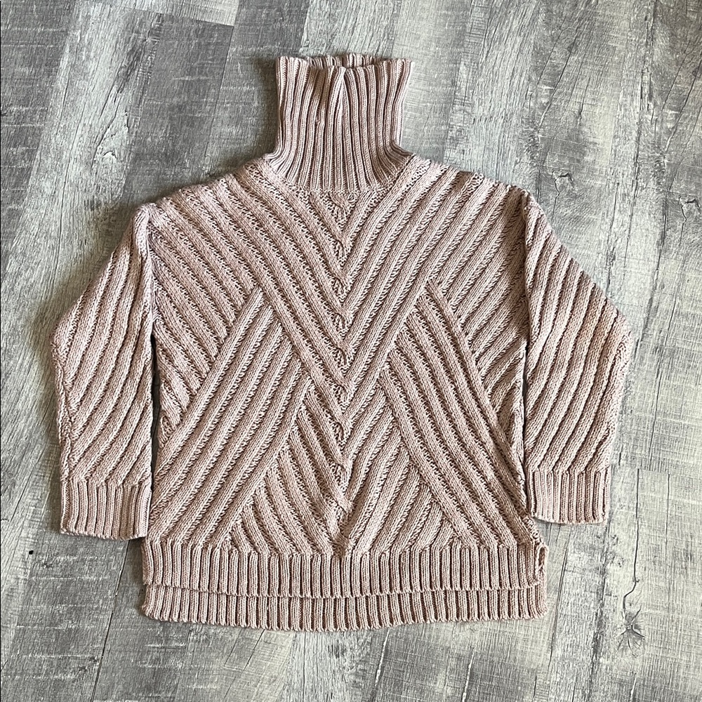 Tu clothing Pink Roll Neck Cable Knitted Jumper